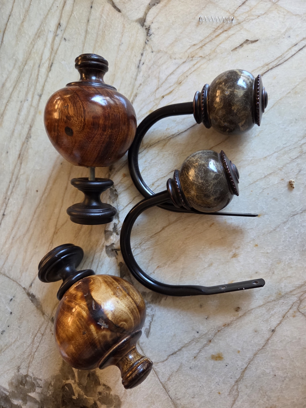 Pottery Barn Wood & Stone Curtain Finials in Brown and Gray